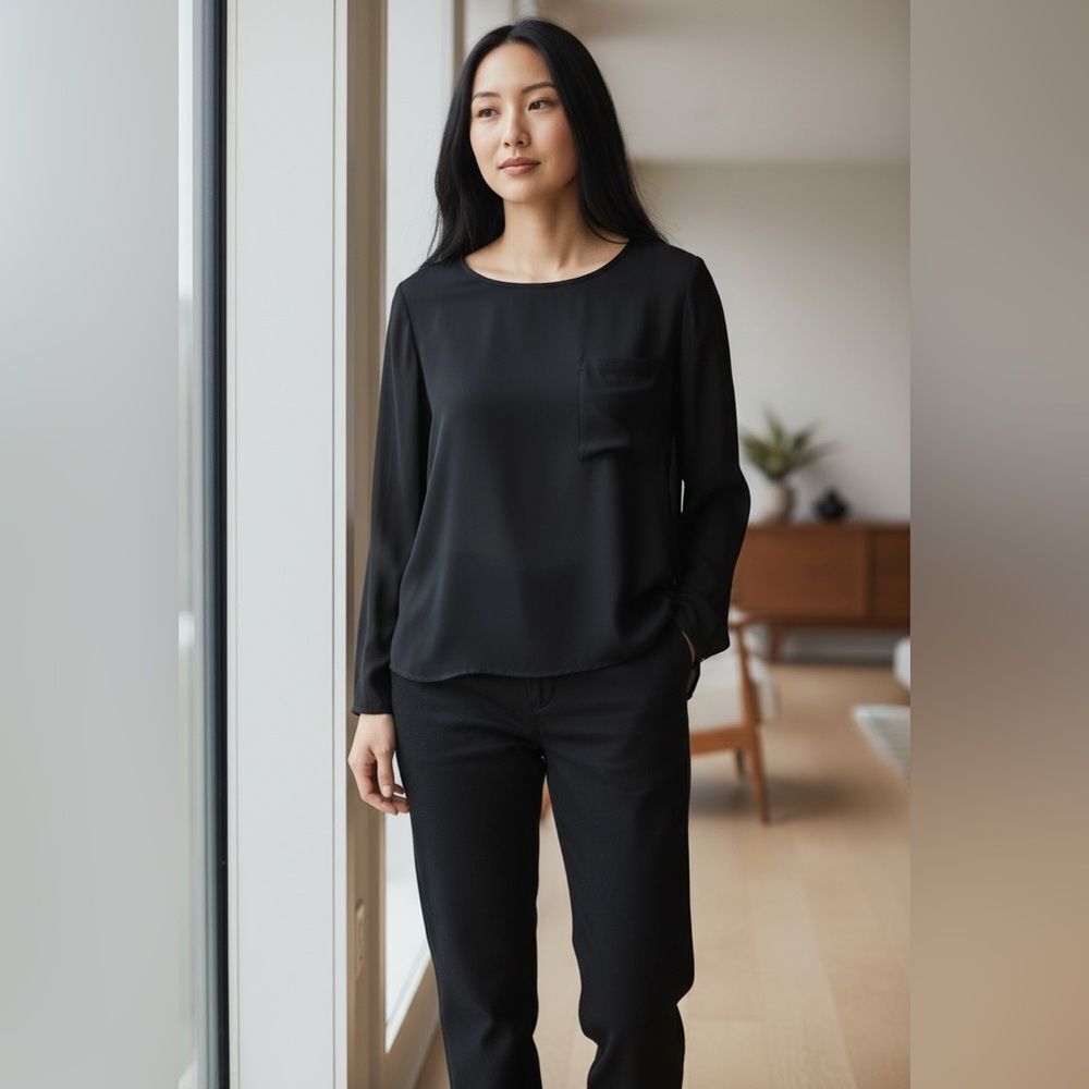Theory black 100% silk long sleeves blouse S